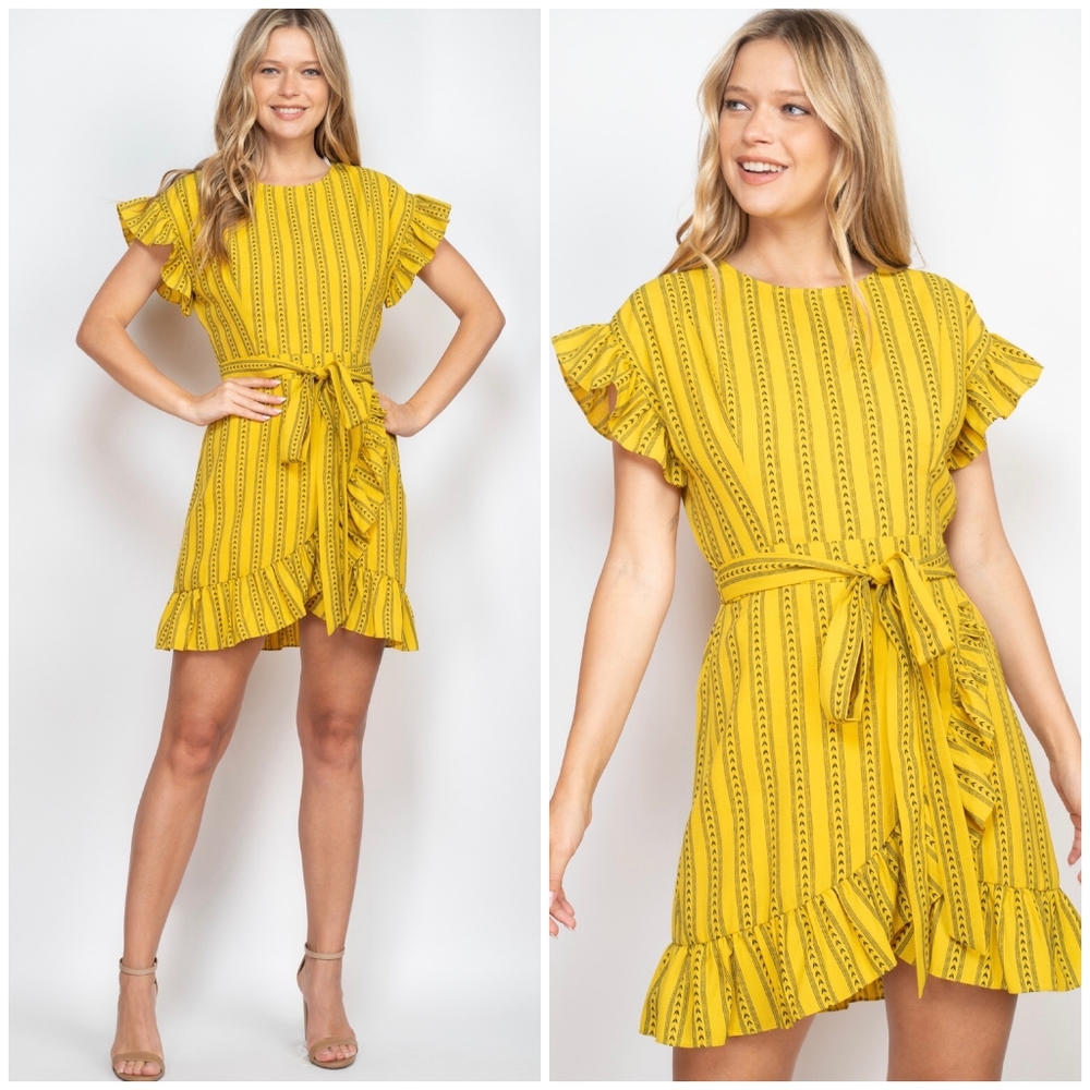 LAST ONE❗THE CLOTHING COMPANY Boho Chic Mustard Short Sleeves Ruffle Dress - Picture 10 of 10